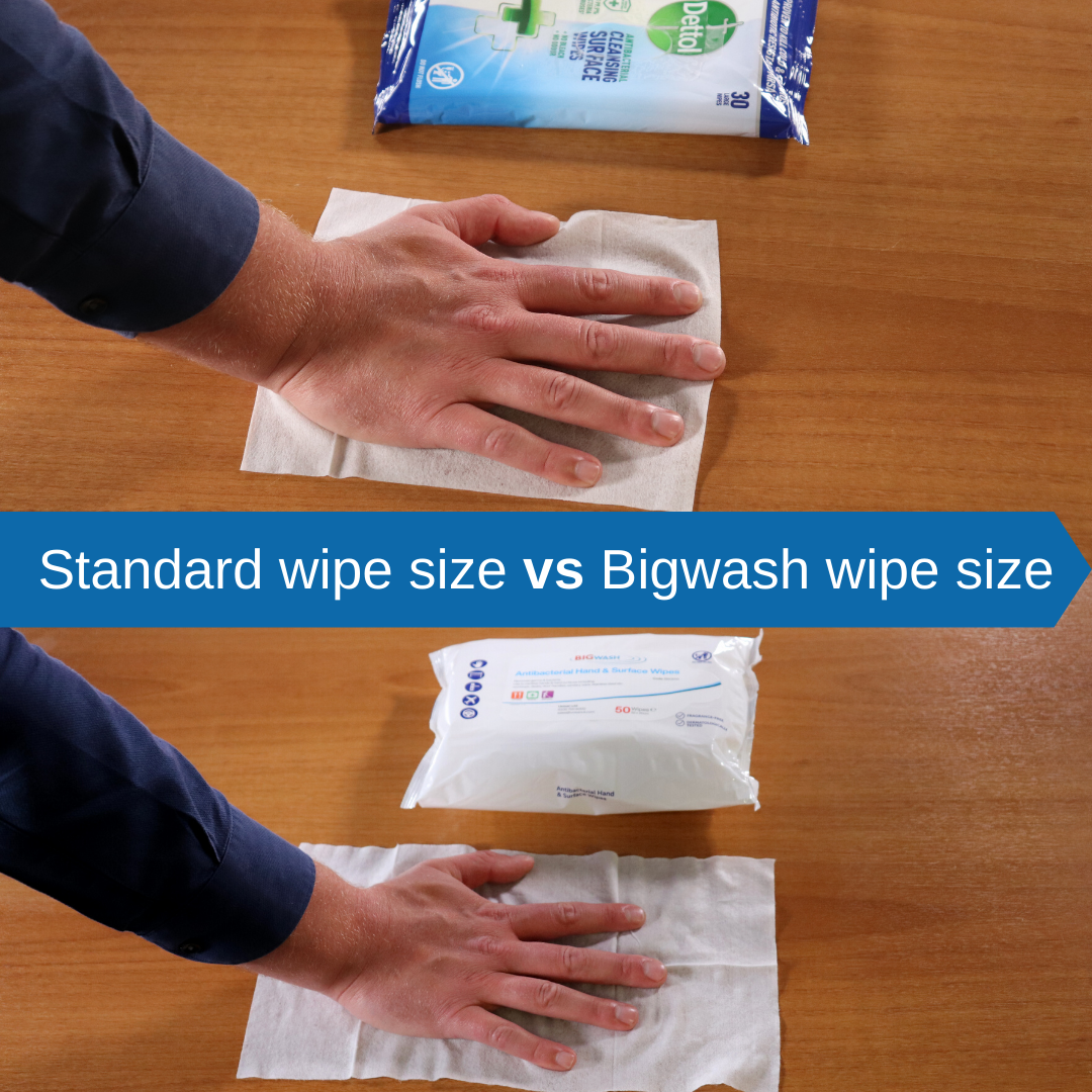 big wash antibacterial antiviral wipe size compared to dettol disinfectant wipes