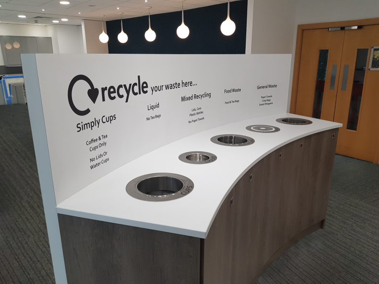 bespoke office recycling bin with curve