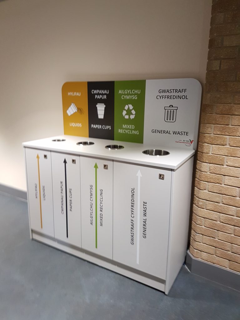 internal office recycling bin station