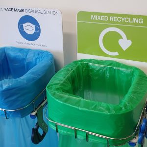 rigid sign for longopac bins with mixed recycling or ppe disposal