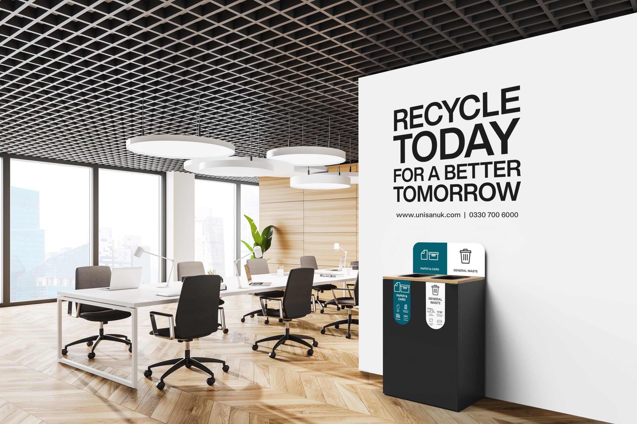 Unisort Aspire Recycling Station with wall graphic