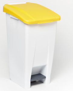 mobile pedal operated bin with yellow lid