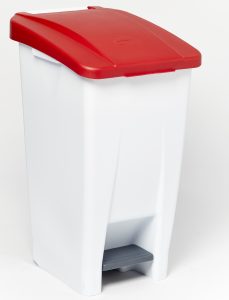 mobile pedal operated bin with red lid