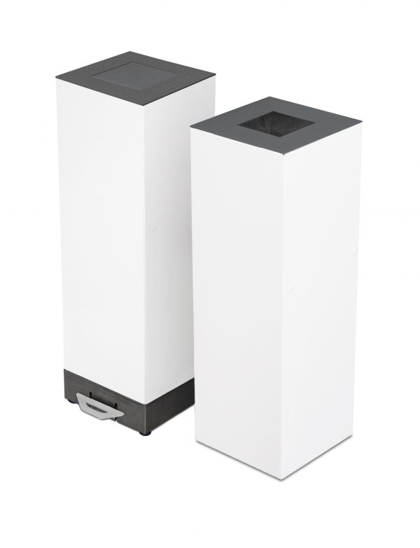 stylish white office recycling or waste bin with pedal operated lid