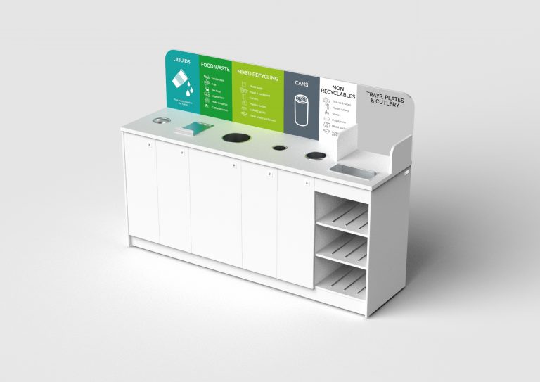 recycling bin station for break out room canteen area with cutlery tray section