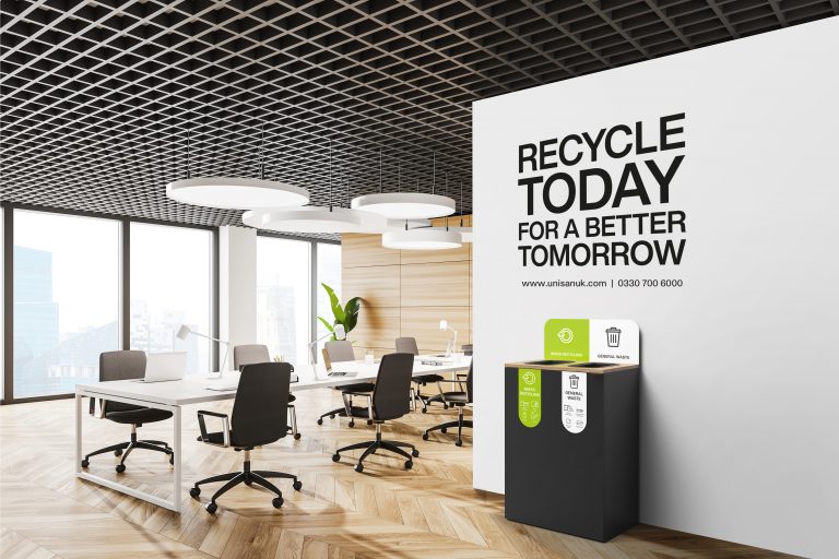 Unisort Aspire Recycling Stations with wall graphic
