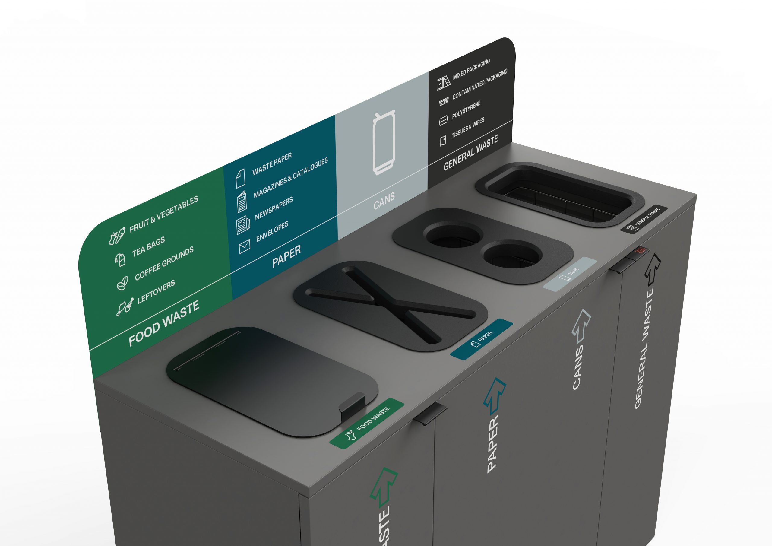 Unisort Aspire recycling bin worktop apertures