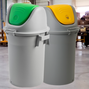 durable robust swing lid bin for warehouses and production areas
