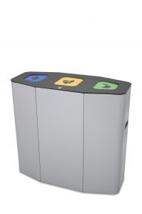 3 compartment recycling bin with closed lid
