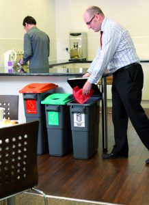 centralised recycling bins for sorting waste correctly in the office