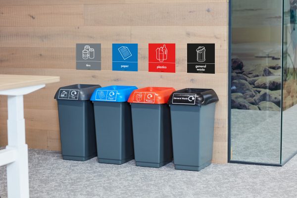 Facilo 50 litre Recycling Bins with signage for schools or offices