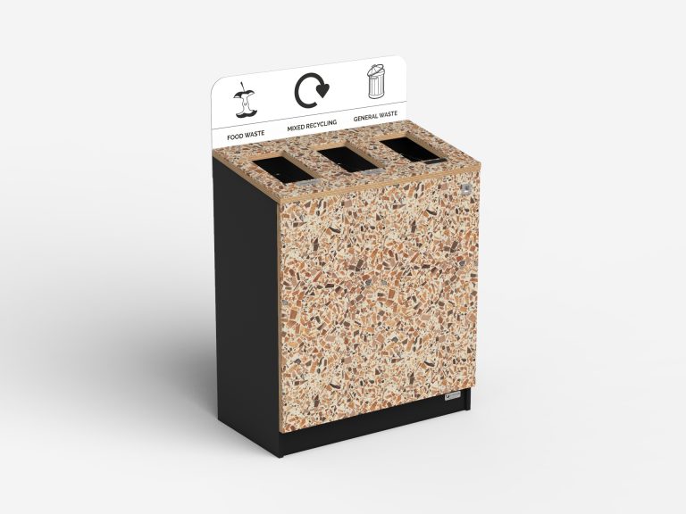 bin with food waste mixed recycling and general waste compartments