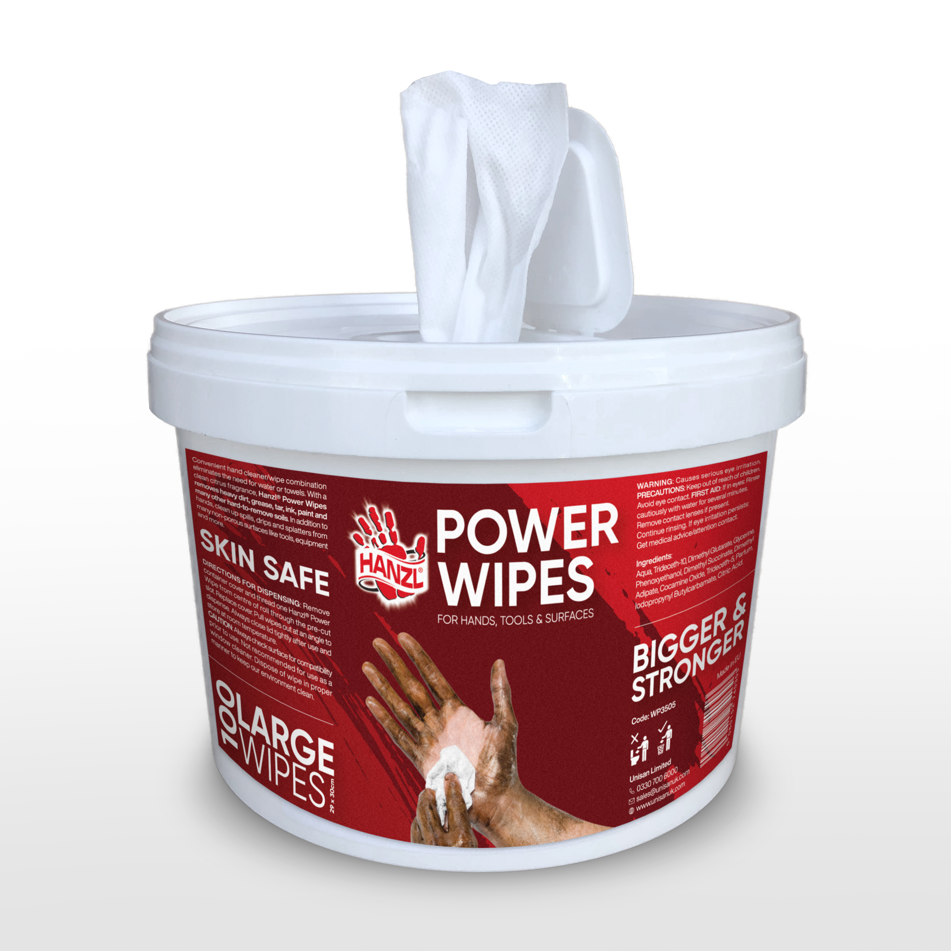 Hanzl heavy duty Power Wipes for hands, surfaces, tools and equipment