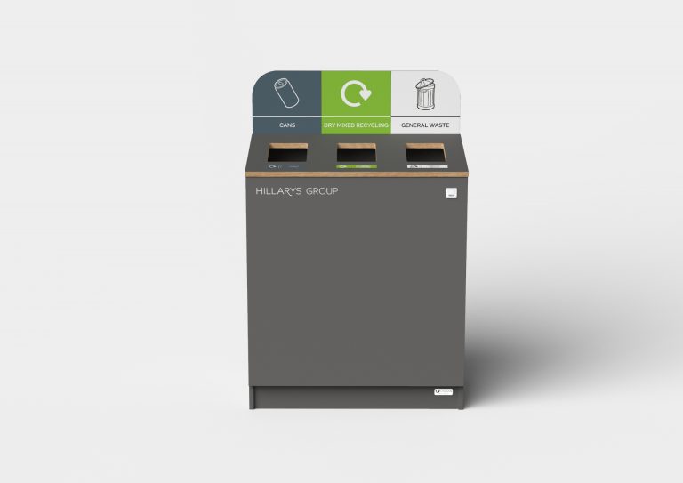grey 3w multi bin recycling station to make recycling at work easier