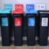 modern office recycling bins for glass plastic paper and general waste