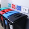 durable plastic office recycling bins with lift up lid