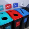 recycling bins for glass bottles and plastic bottles with round holes