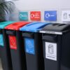 Agile plastic recycling bins with signage