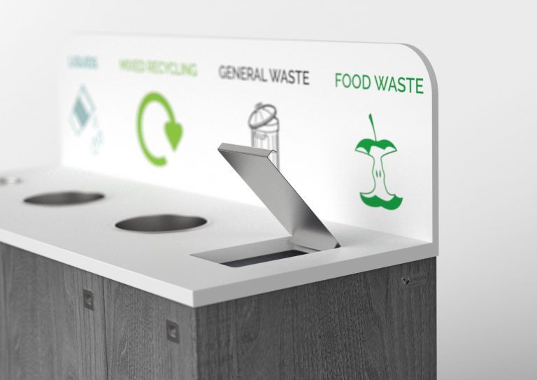 bespoke recycling bin station with lid on food waste