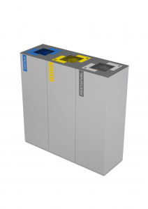 3 compartment recycling bin with signage