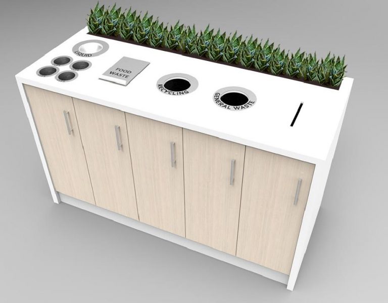 bespoke recycling bin station with planter