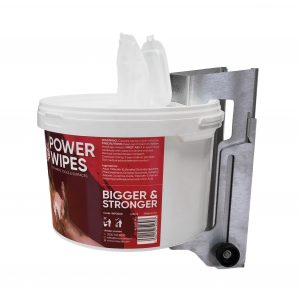 Power Wipes bucket in adjustable wipe bucket holder