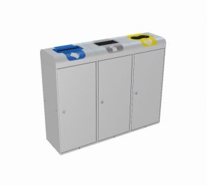 excel 3 compartment recycling station with sorting slots for indoors or outdoors