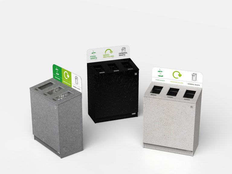 office recycling bins with 3 compartments black grey or white