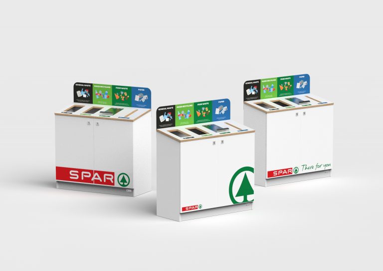 centralised office recycling bin stations with 4 compartments