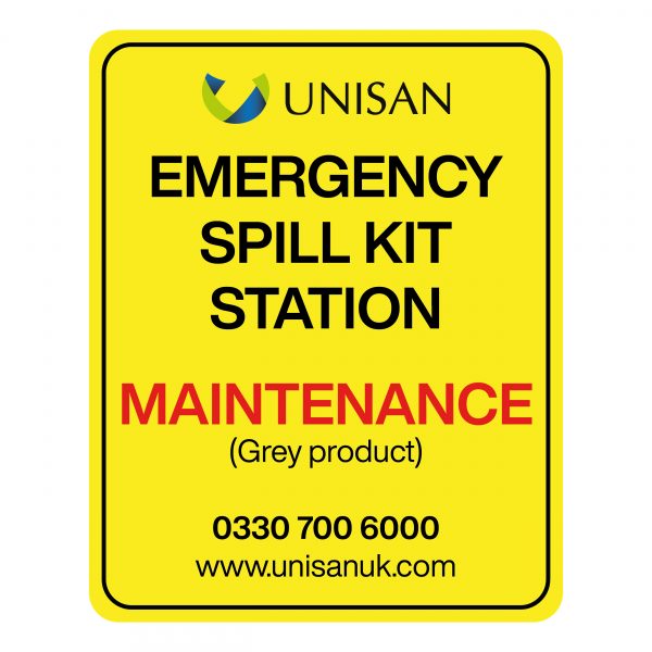 Spill Control Signage 160 x 200mm for emergency spill kit station maintenance
