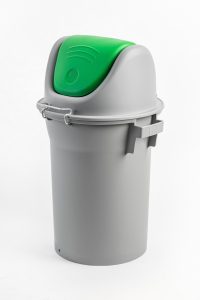 green durable swing lid bin for warehouses and more 52 litre capacity