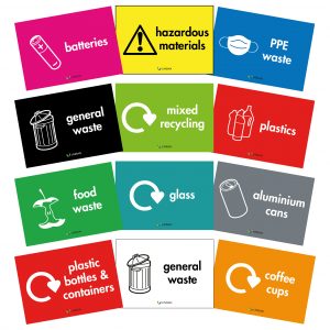 recycling bin stickers range of colours and waste streams