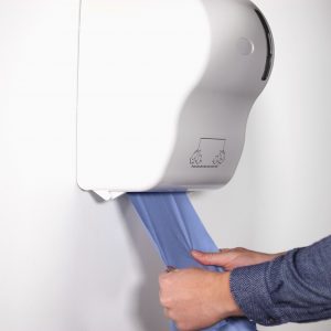 hanzl blue paper towel roll in auto cut dispenser