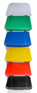 mobile pedal recycling bins with coloured lids