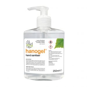 unisan hanogel hand sanitiser gel 250ml in pump bottle